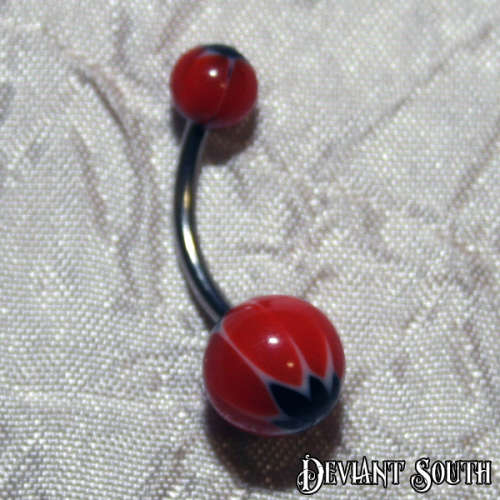 Belly Ring Acrylic - Black Leaf with Red Stripes
