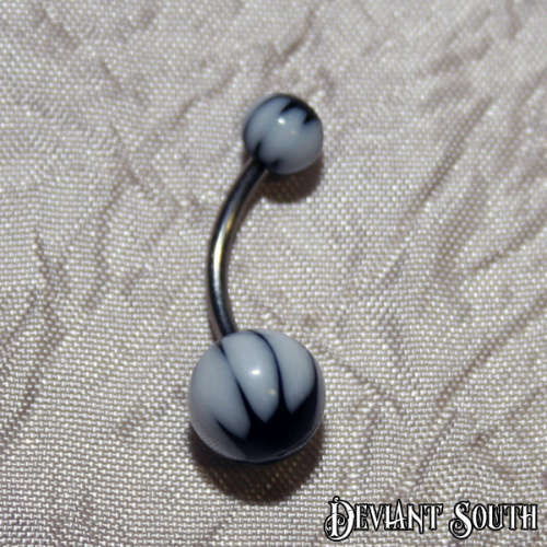 Belly Ring Acrylic - Black Leaf with White Stripes