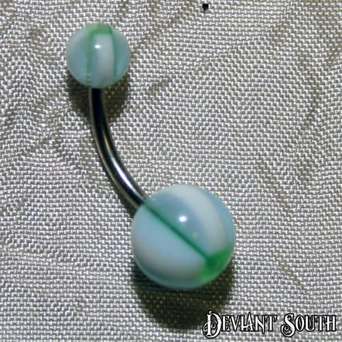 Belly Ring Acrylic - Green Square with Blue and White Stripes