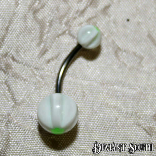 Belly Ring Acrylic - Green Flower with White and Clear Stripes