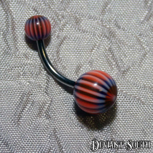 Belly Ring Acrylic - Blue and Orange Intense Stripes