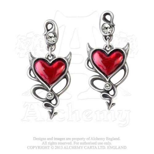 Alchemy Gothic ULFE22 Devil Heart Stud Earrings (pair)