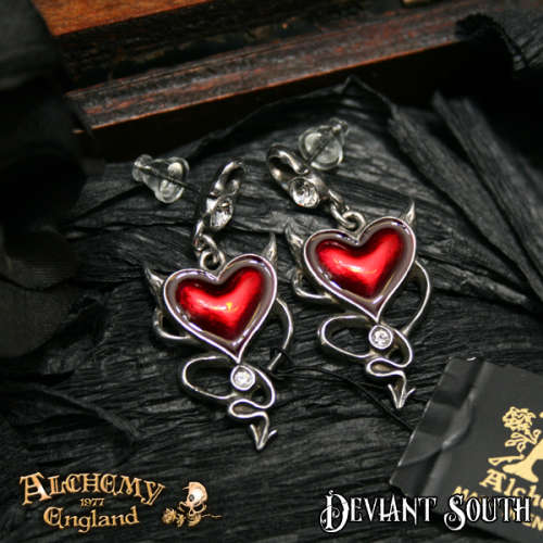 Alchemy Gothic ULFE22 Devil Heart Stud Earrings (pair)