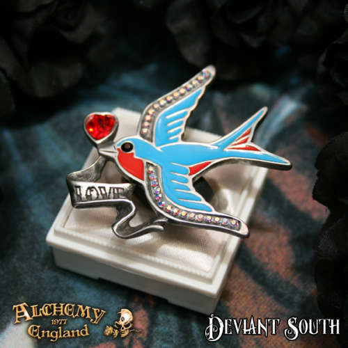 Last Chance! Alchemy Gothic ULFR4 Swallow Love Pewter Ring - UK Size: Q