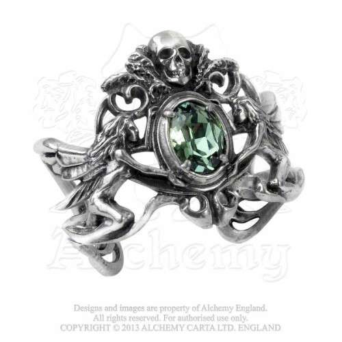 Alchemy Gothic A69 La Fleur de Baudelaire pewter bangle - Green Swarovski