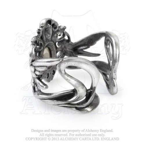 Alchemy Gothic A69 La Fleur de Baudelaire pewter bangle - Green Swarovski