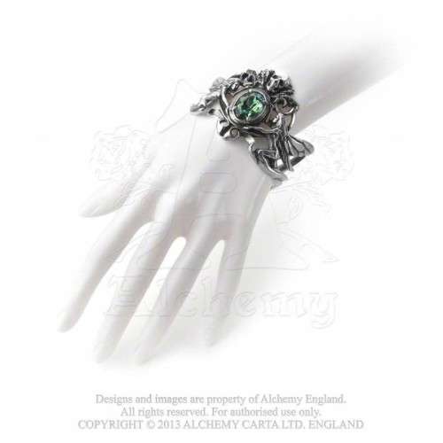 Alchemy Gothic A69 La Fleur de Baudelaire pewter bangle - Green Swarovski