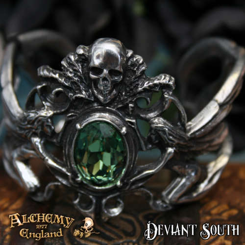 Alchemy Gothic A69 La Fleur de Baudelaire pewter bangle - Green Swarovski