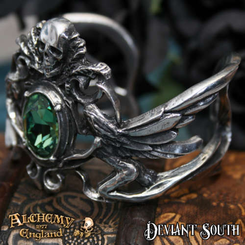 Alchemy Gothic A69 La Fleur de Baudelaire pewter bangle - Green Swarovski