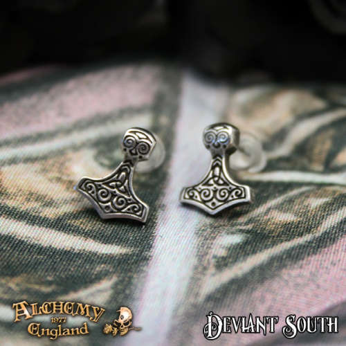 Alchemy Gothic E384 Thor Hammer Studs stud earrings (pair) -- Fine English Pewter