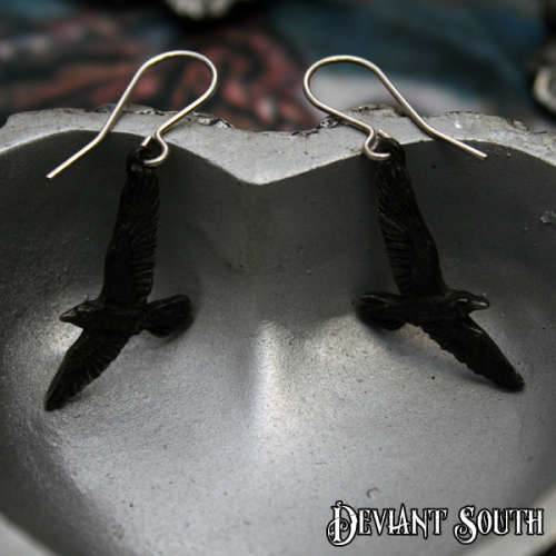 Alchemy Gothic E333 Black Raven Dropper Earrings (pair) -- Fine English Pewter