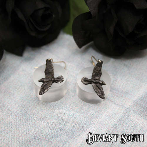 Alchemy Gothic E333 Black Raven Dropper Earrings (pair) -- Fine English Pewter