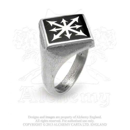 Last Chance! Alchemy Gothic AG-R99 Chaos Signet ring - UK Size T (English Pewter)