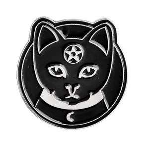 Black Cat Pentagram Crescent Moon Enamel Pin Badge
