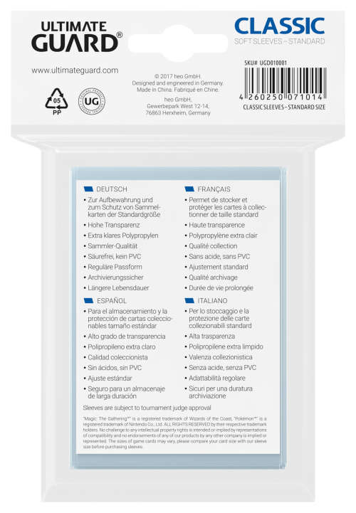 Ultimate Guard Classic Soft Sleeves Standard Transparent (100)