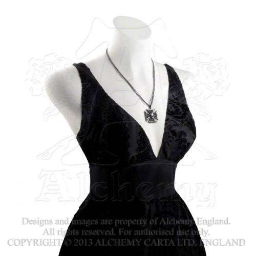 Alchemy Gothic P617 Black Knight`s Cross necklace -- Fine English Pewter