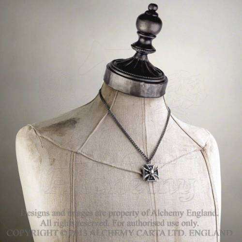 Alchemy Gothic P617 Black Knight`s Cross necklace -- Fine English Pewter