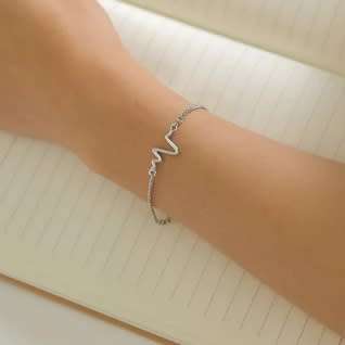 ECG Heart Rate Waves Bracelet - Silver (petite wrist)