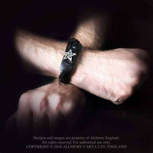 Alchemy Gothic A37 Pentagram Gaelic Plait Leather Wriststrap