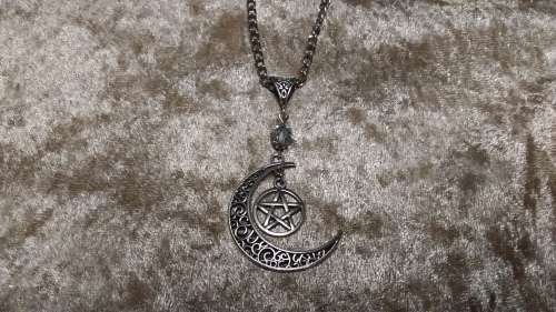 Crescent Sickle Moon Pentagram Pendant Necklace