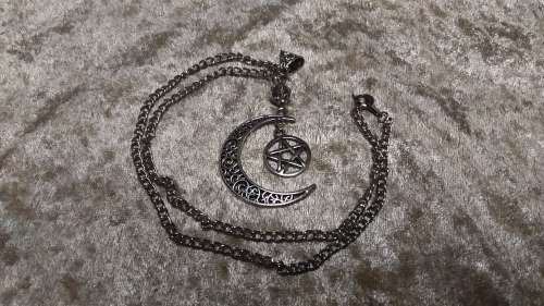 Crescent Sickle Moon Pentagram Pendant Necklace