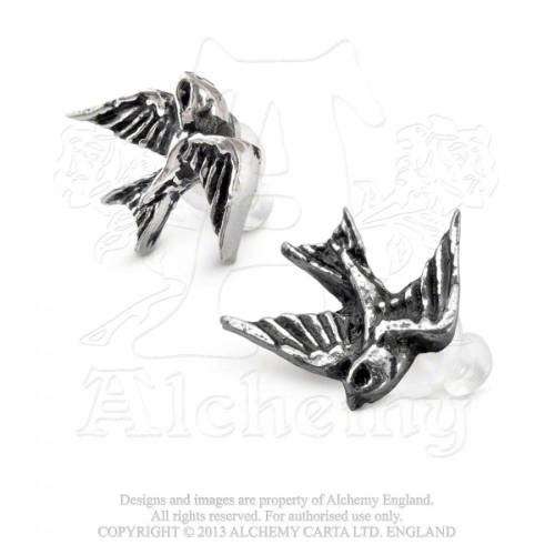 Alchemy Gothic ULFE4 Swallows Stud Earrings (pair)