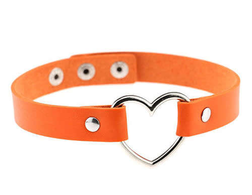 PU Leather Heart Choker - Orange
