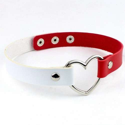 PU Leather Heart Choker - Two-tone - White and Red