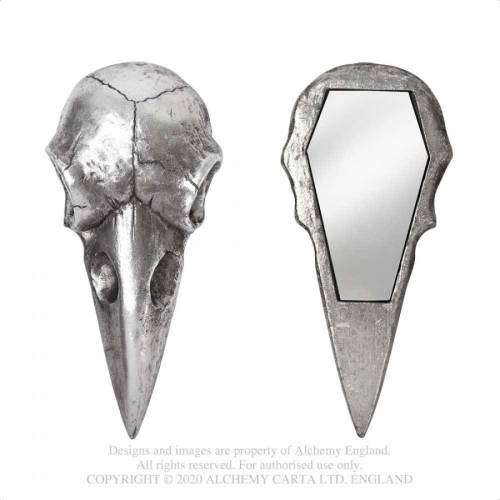 Alchemy Gothic V99S Raven Skull Hand Mirror - Antique Silver 