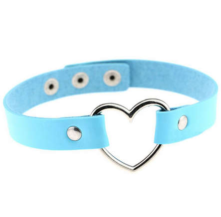PU Leather Heart Choker - Light Blue