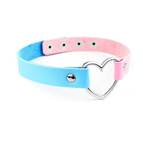 PU Leather Heart Choker - Two-tone - Light Pink and Light Blue