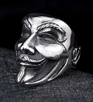Stainless Steel V For Vendetta Mask Ring -- Size 13 (US) | Z1 (UK)