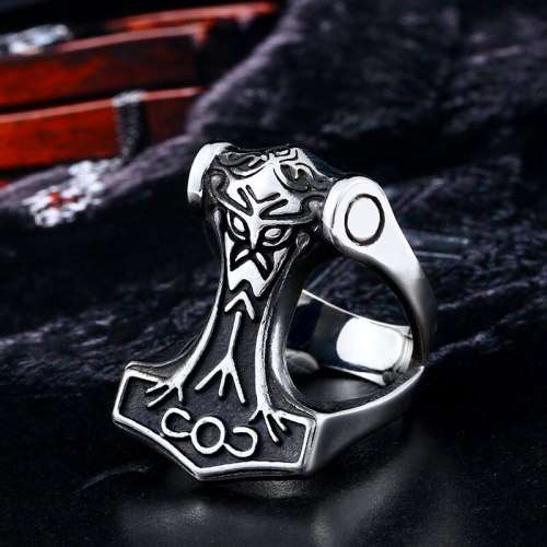 Stainless Steel Mjolnir Thors Hammer Ring - Size 11 (US) | W (UK)