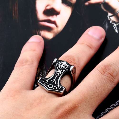 Stainless Steel Mjolnir Thors Hammer Ring - Size 11 (US) | W (UK)