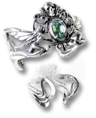 Alchemy Gothic A69 La Fleur de Baudelaire pewter bangle - Green Swarovski