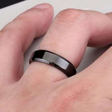 Stainless Steel Polished Curved Edges 8mm Black Band Ring - Size US 9 | UK S