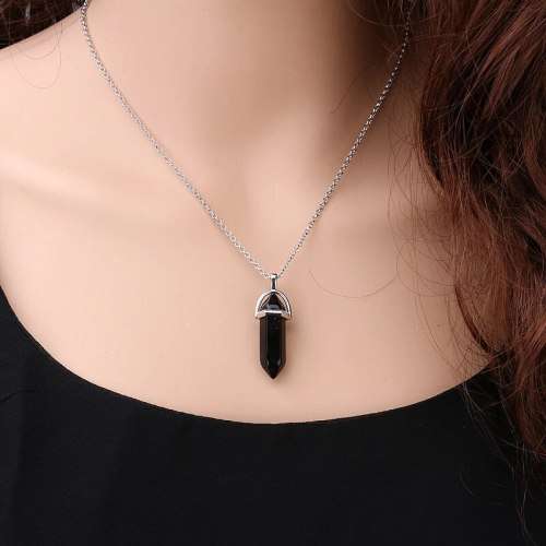 Faux Black `Turquoise` Stone Necklace