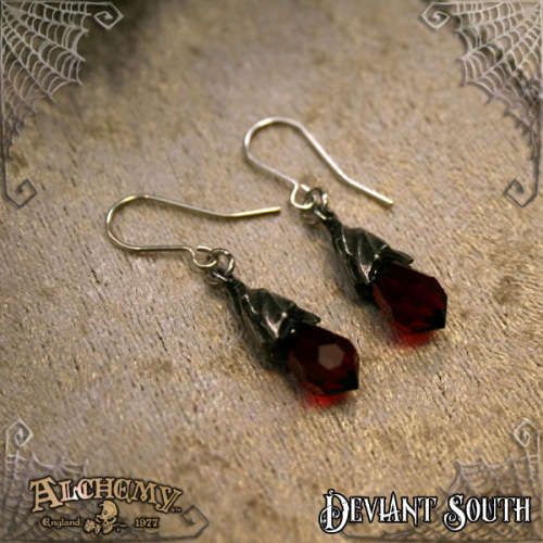 Alchemy Gothic E437R Emyrean Tear earrings (pair) - Red