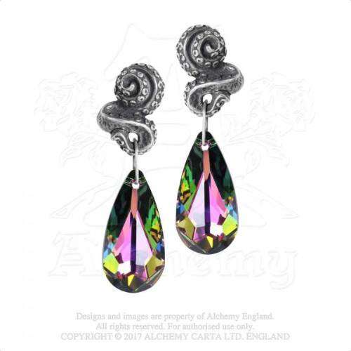 Alchemy Gothic E409 Kraken Studs (pair) -- Swarovski Elements, Fine English Pewter