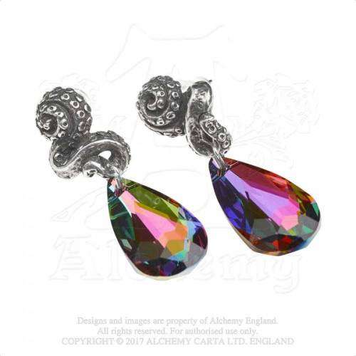 Alchemy Gothic E409 Kraken Studs (pair) -- Swarovski Elements, Fine English Pewter