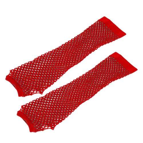 Fishnet Net Mesh Gloves Long - Red (One Size)