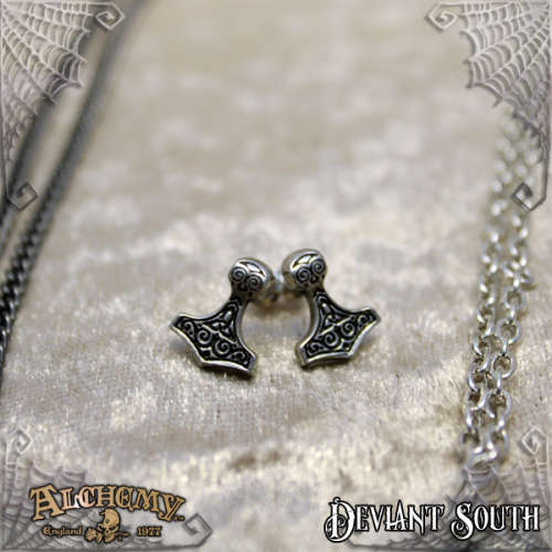 Alchemy Gothic E384 Thor Hammer Studs stud earrings (pair) -- Fine English Pewter