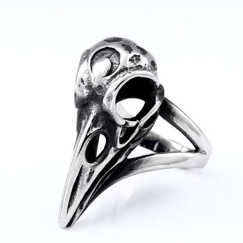 Stainless Steel Bird Skull Crescent Moon Ring Size 10 (US) | U (UK)