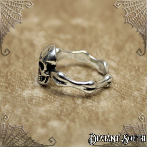 Stainless Steel Skull `n Bones Ring - Silver - Size US 8 | UK Q