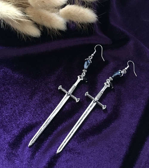 Silver Long Medieval Sword Earrings (pair)