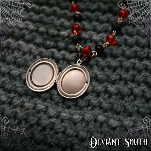 Deviant South Red Rose Cameo Locket, Black Red Beads