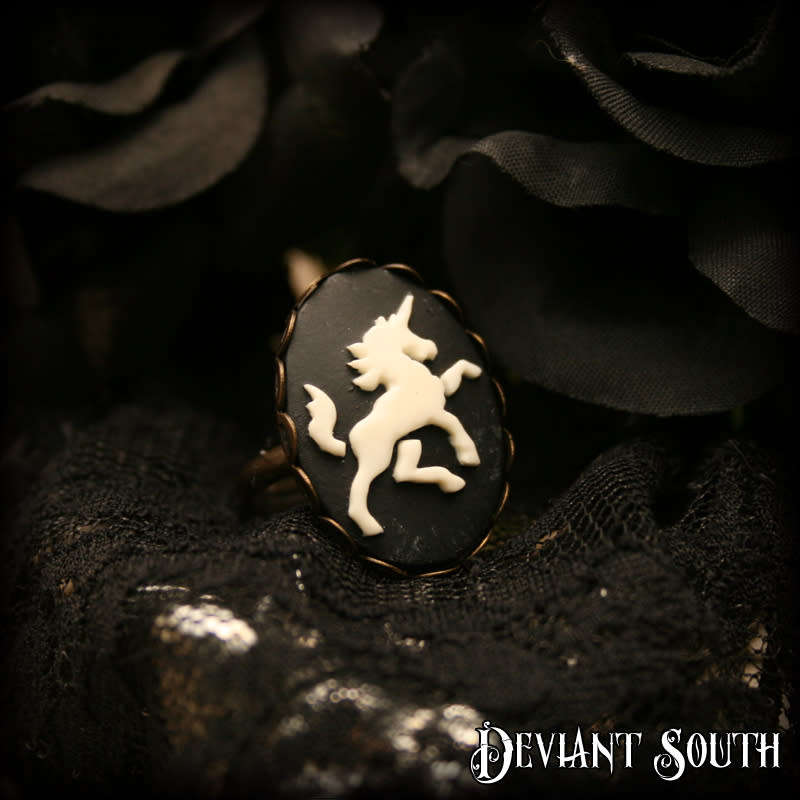 Deviant South Unicorn Cameo Bronze Adjustable Ring