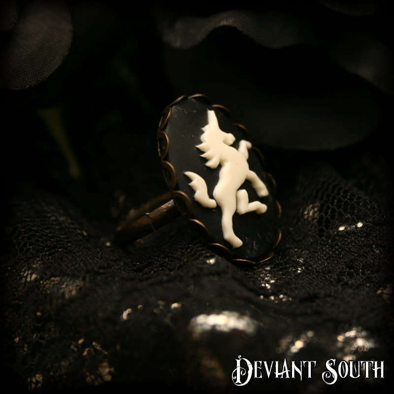 Deviant South Unicorn Cameo Bronze Adjustable Ring