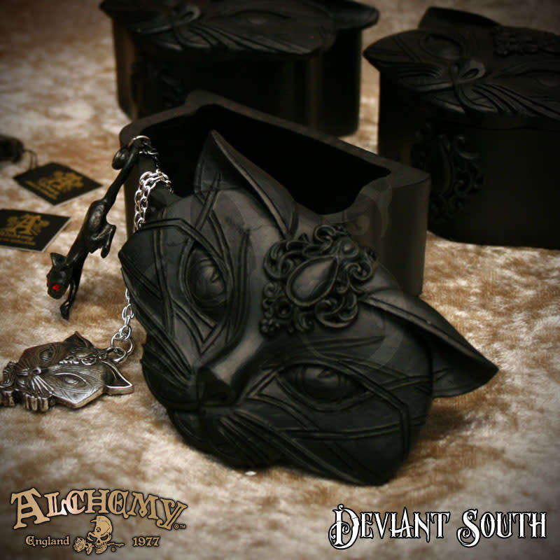 Alchemy Gothic V78B Sacred Cat Trinket Box - Black