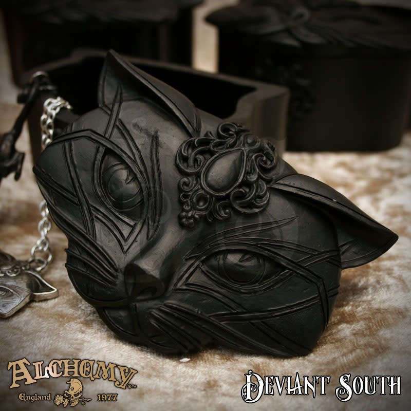Alchemy Gothic V78B Sacred Cat Trinket Box - Black